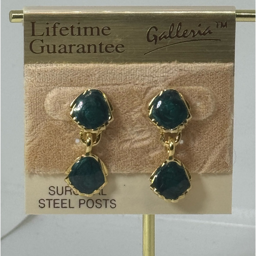 Vintage Galleria Green Enamel Abstract Post Dangle Earrings